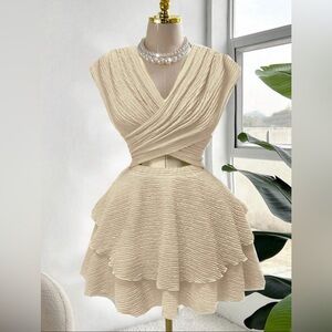 Ivory Textured Ruffle Fit-and-Flare cut out Dress